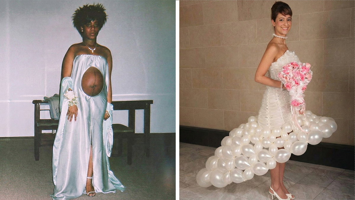 Novias con vestidos de boda poco convencionales que deberu00edan haber pensado dos veces antes de comprarlos.